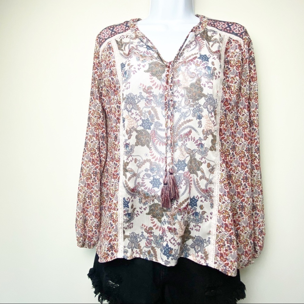 KNOX ROSE Long Sleeve Tassel Top, Boho, Festival, Hippy